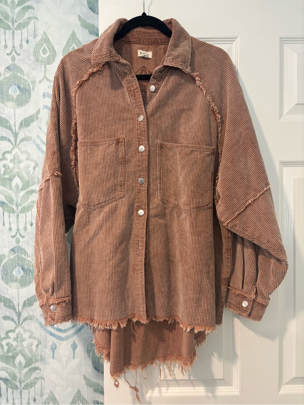POL Corduroy Button-Front Shacket in Dusty Rose